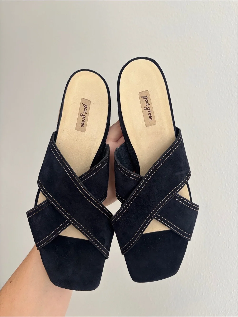 Paul Green Cici Slide Sandals y2k contrast stitching mule heel quiet luxury